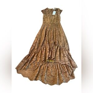 Joyfolie High Low Lace Dress in Tan